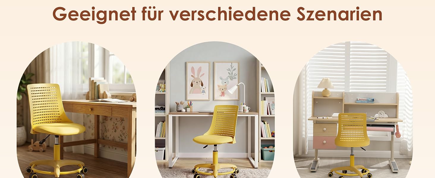 Der Text lautet „Geeignet für verschiedene Szenarien“. Drei Innenraumszenen mit unterschiedlichen Lichtverhältnissen.