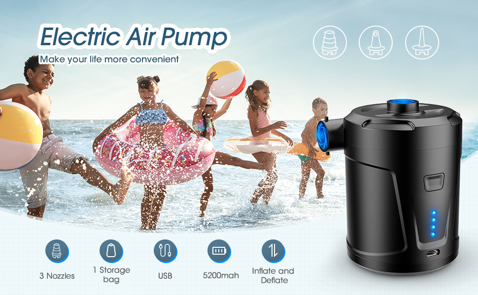 Pompe à Air Électrique 5200mAh USB-C – Gonfleur Bateau, Matelas – 400L/min
