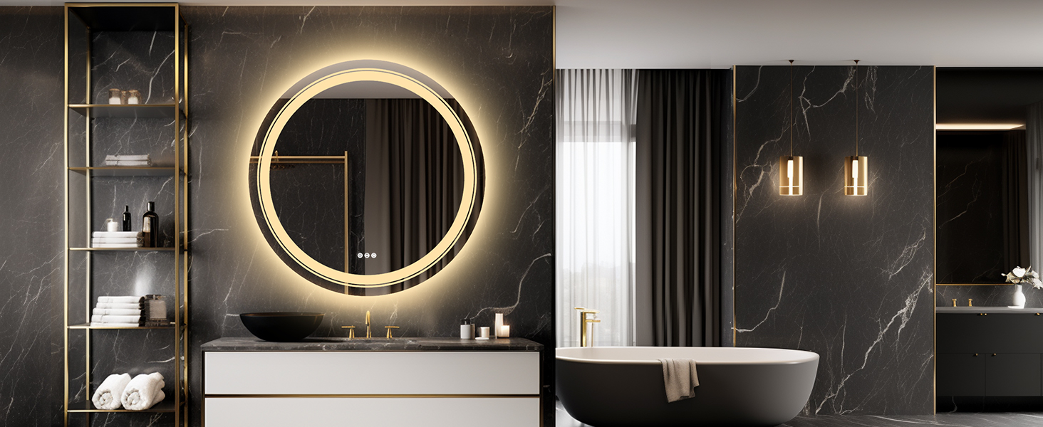 LUVODI Rotondo Specchio da bagno con LED da Parete Specchio Bagno Retroilluminato e Frontale luce