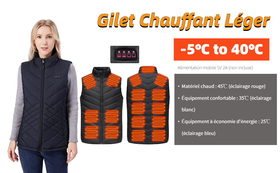 DOACE Gilet riscaldato per donne e uomini, Smart Electric Riscaldamento Gilet ricaricabile, batteria non inclusa, nero, XX-Large