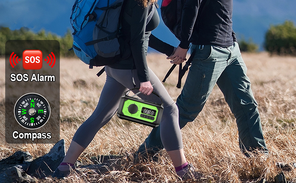 Radio d'urgence 12000 mAh avec manivelle et solaire, radio solaire AM/FM/SW, SOS, batterie externe rechargeable