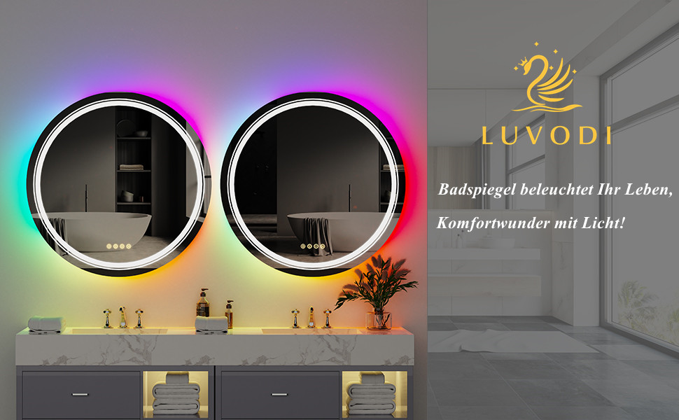 RGB beleuchteter badezimmerspiegel badezimmerspiegel rund badezimmerspiegel mit lampe