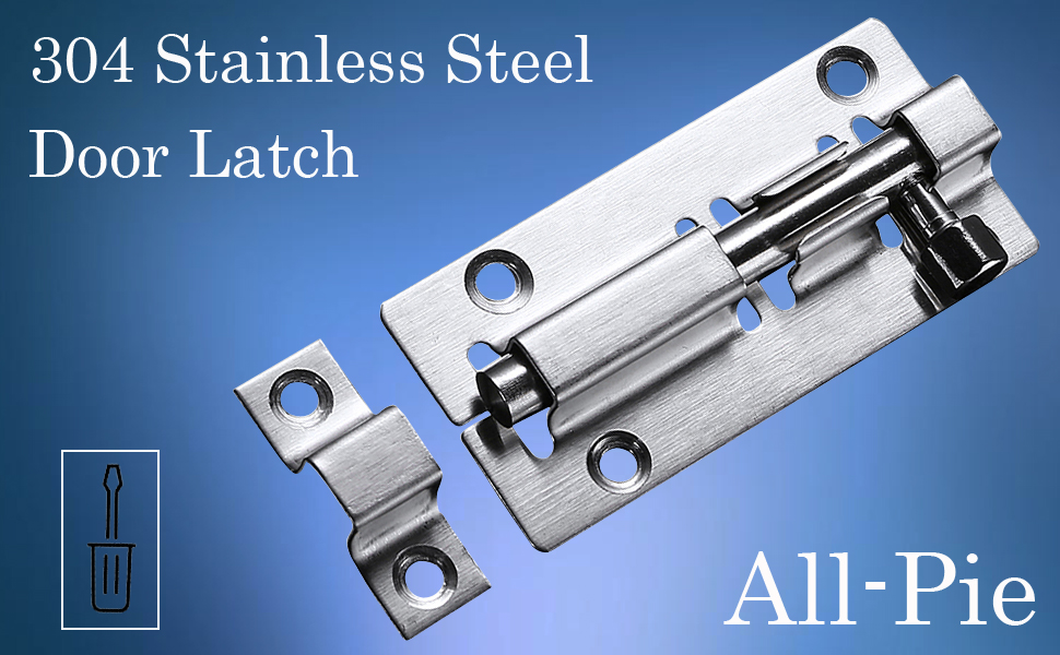304 stainless steel door latch with sliding bolt mechanism, featuring multiple mounting holes on a brushed metal finish.