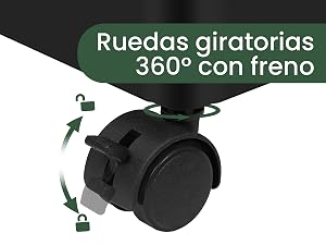 Primer plano de una rueda giratoria de 360 grados con freno, que demuestra la movilidad