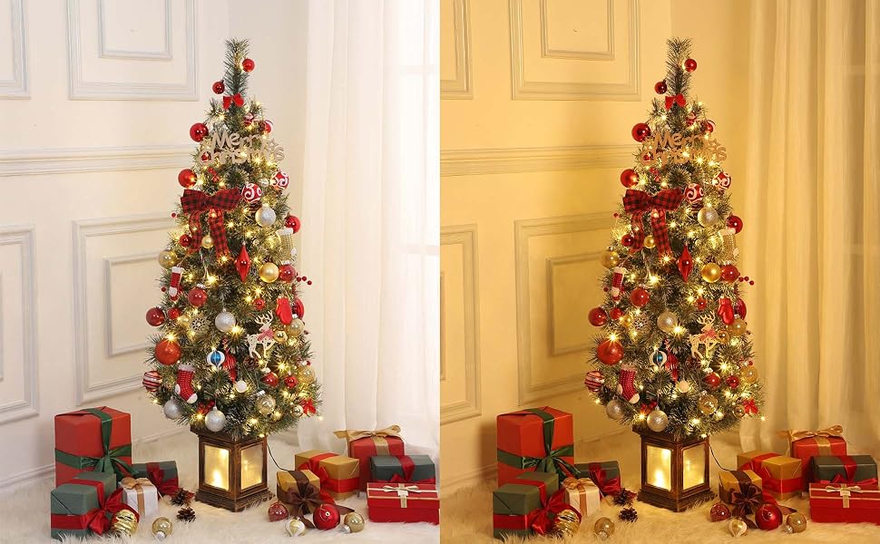 Sapin De Noël Artificiel 90 Cm Avec Lumières LED - Floqué Neige, Baies Rouges, Base Blanche, 8 Modes, Timer