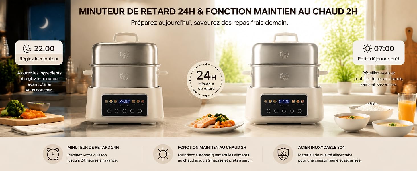 Le texte indique « AROMATHÉRAPIE DE RÉSEAU ZEN &amp; DIFFUSEUR HUMIDIFICATEUR AROMATIQUE 3H ». Plusieurs unités d'humidificateur/diffuseur d'air sont affichées avec le réglage de la pièce et les caractéristiques du produit.