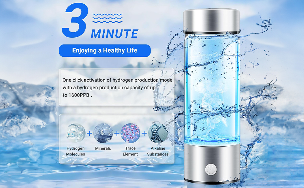 flintronic Bouteille d'eau à Hydrogène, 420ML Bouteille d'eau d'hydrogène, Générateur d'hydrogène, Machine d'ioniseur d'eau Portable à Hydrogène, Tasse de Santé en Verre pour les Voyages à Domicile
