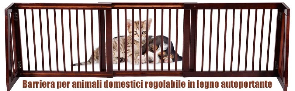 Cancelletto per Cani Pieghevole e Regolabile in Legno con Base Stabile 