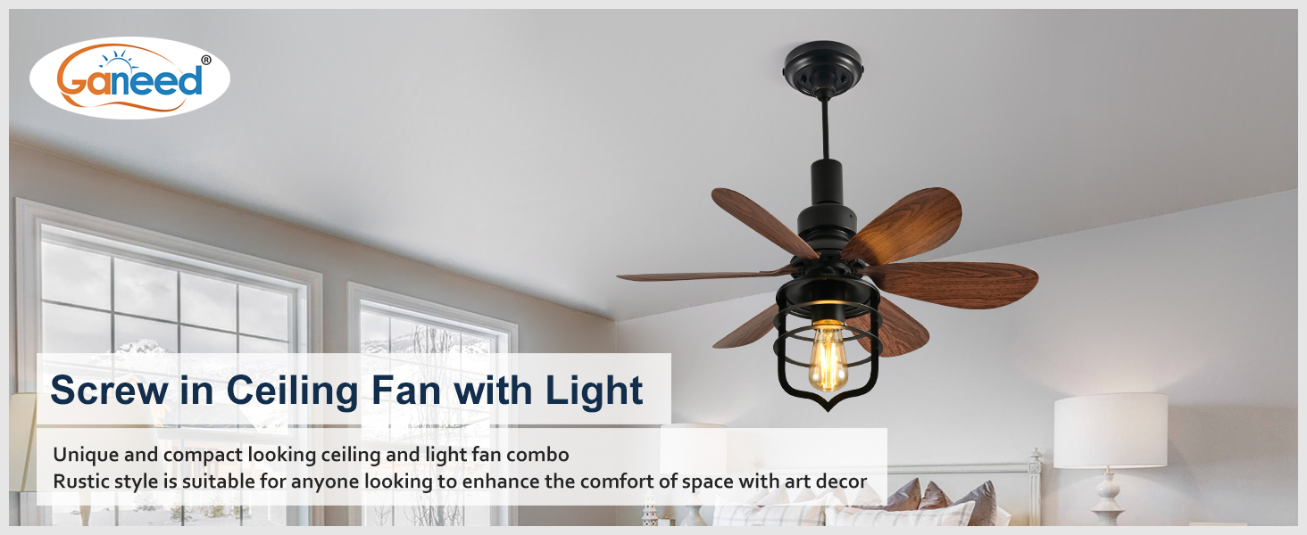 small room screw in fan light with remote industrial style