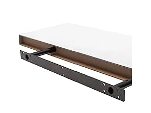 Metal rack mounting bracket or rail in dark finish, showing horizontal support structure with mounting holes.
