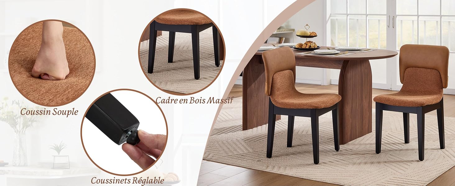 Séquence montrant le coussin d'assise d'une chaise en cuir brun orné de boutons capitonnés, montrant le motif et la construction du rembourrage.