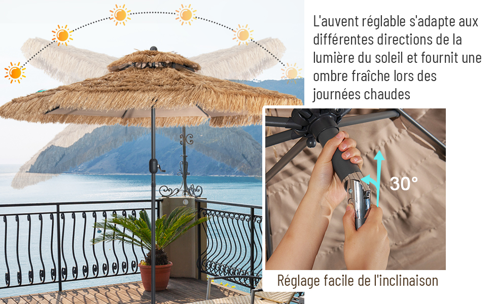 Outsunny Hawaii-parasol, 160 cm, UV-bescherming, weerbestendig, ideaal voor buitengebruik