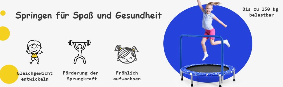 φ92cm Mini Trampolin, Fitness Trampolin faltbar, Kindertrampolin bis 150kg belastbar Gartentrampolin