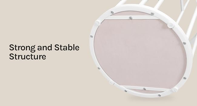 Text reads 'Strong and Stable Structure'. Overhead view of circular white fixture with reinforced bracket design on beige background.
