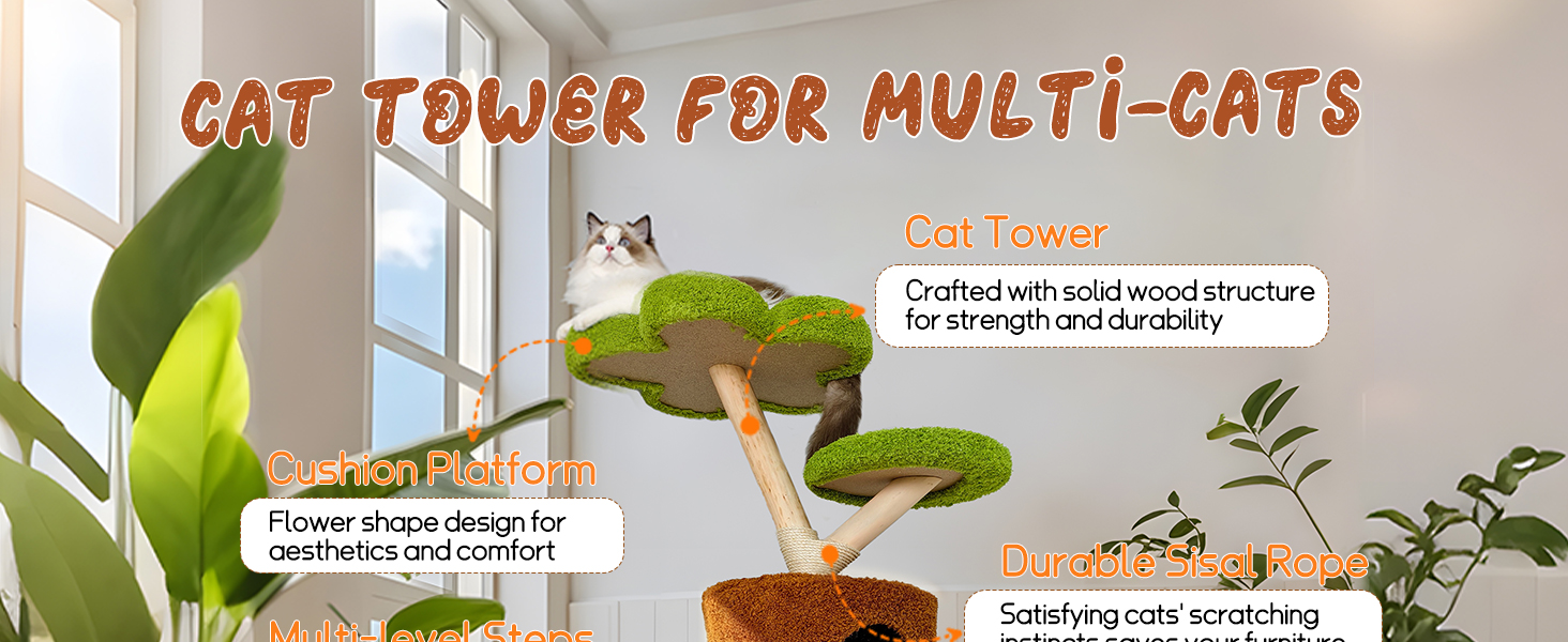 5 levels green heavy duty wooden cat tree tower for mulity cats