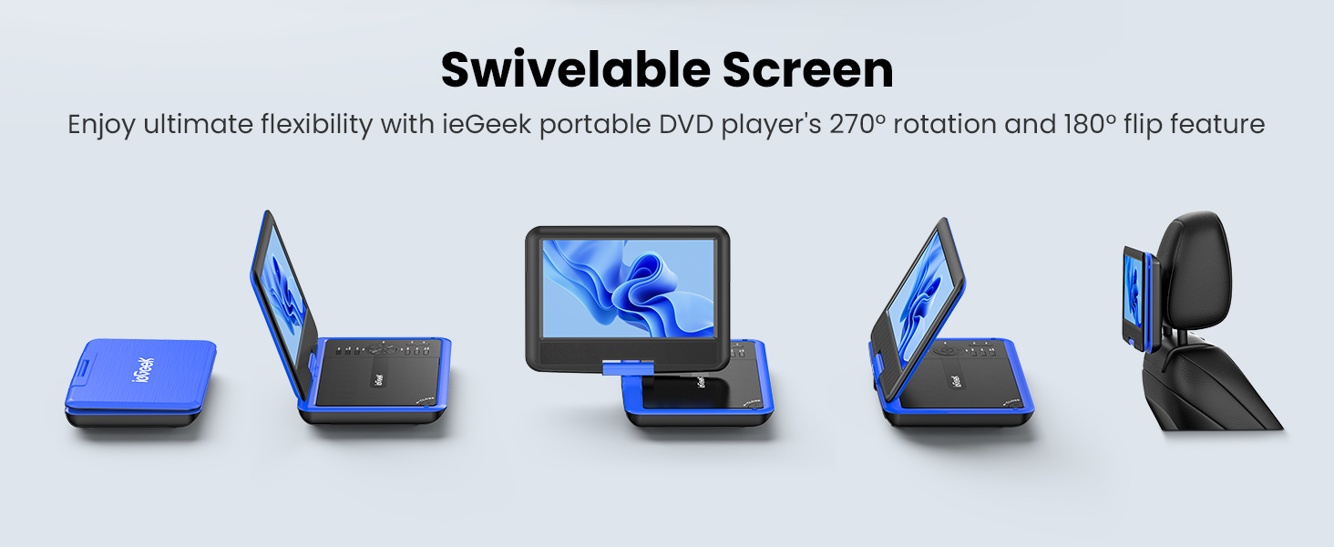 Portable DVD player swivels and mounts to car headrest for fun road trips.