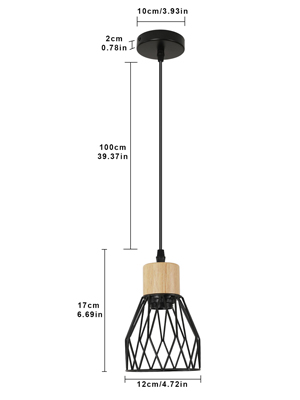 lampada a sospensione in legno e nero