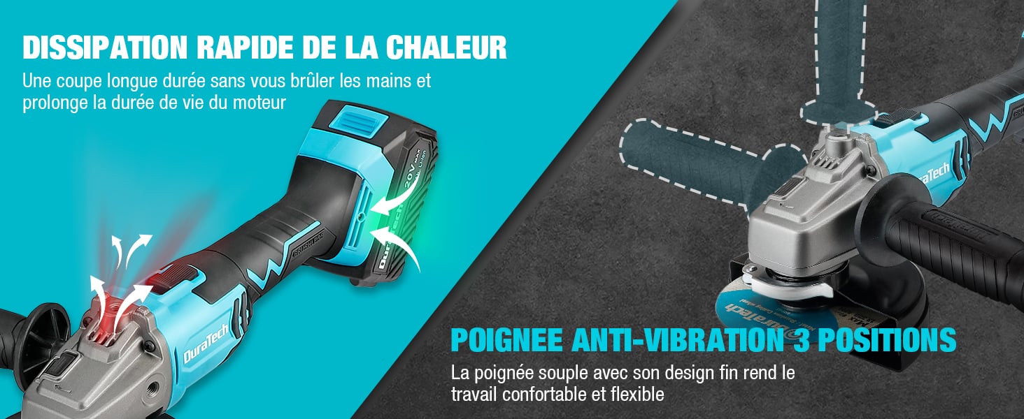 Meuleuse D'angle Sans Fil WORKPRO 20V - Batterie 4,0Ah, 125mm, 7500 Tr/min - Livrée Avec 5 Disques Et Chargeur Rapide