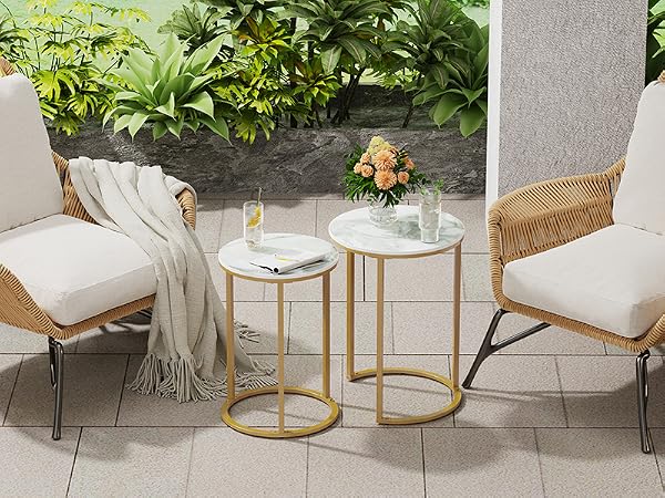 FATIVO Table d’Appoint en Marbre