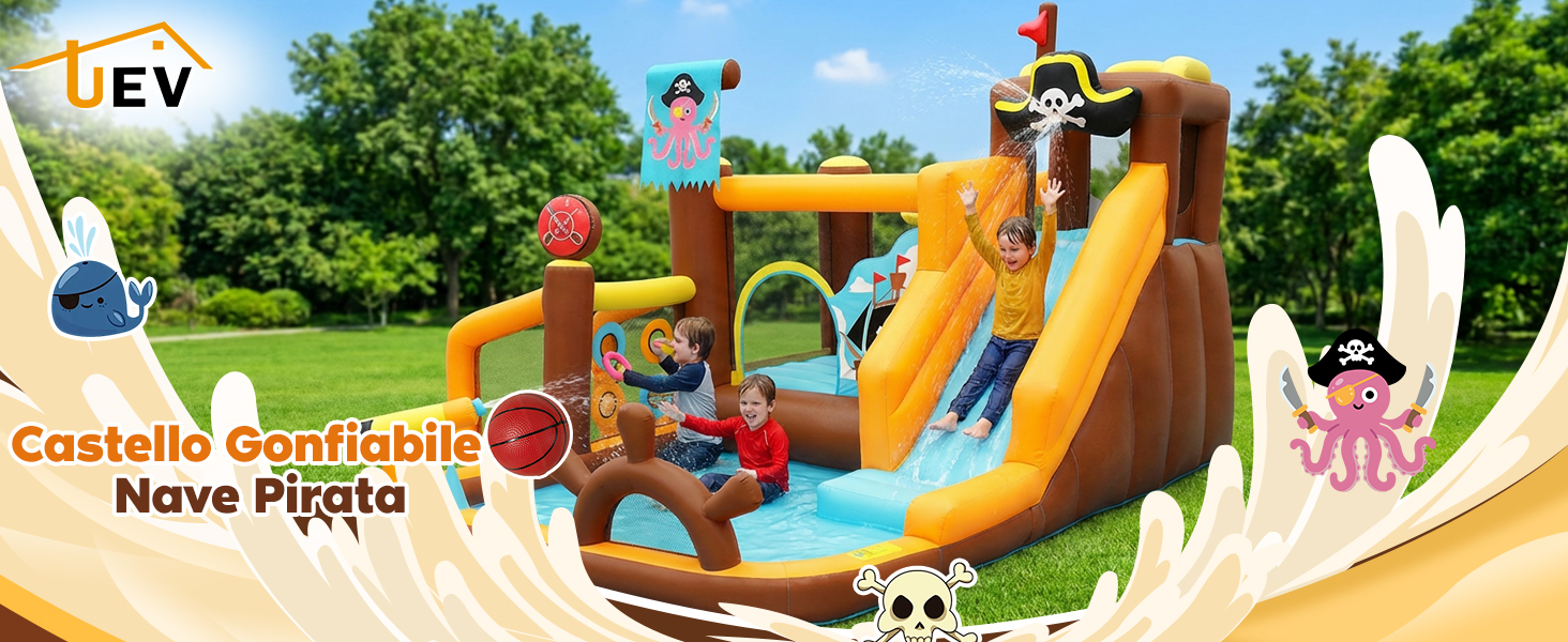 Il testo recita «LEVA» e «Nova Prata». Colorato parco giochi o parco divertimenti con scivoli e attrezzature ricreative.