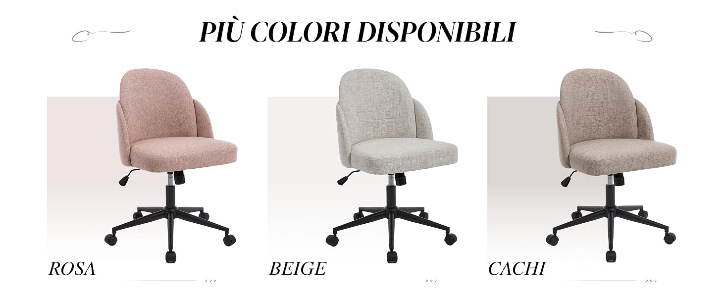Il testo recita 'PIC COLORI DISPONIBILI'. Serie di illustrazioni o diagrammi di sedie da ufficio che mostrano diverse opzioni o configurazioni di colore.