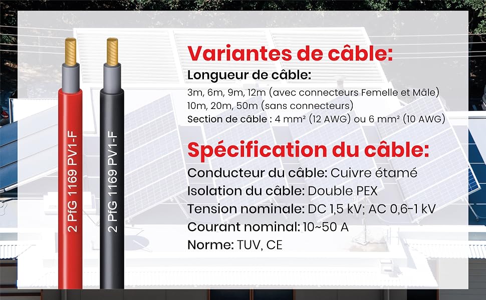 Câble d'extension pour panneau solaire