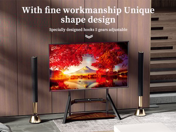 UNHO Porta TV da Terra Supporto TV da Pavimento Mobile Ripiani Legno