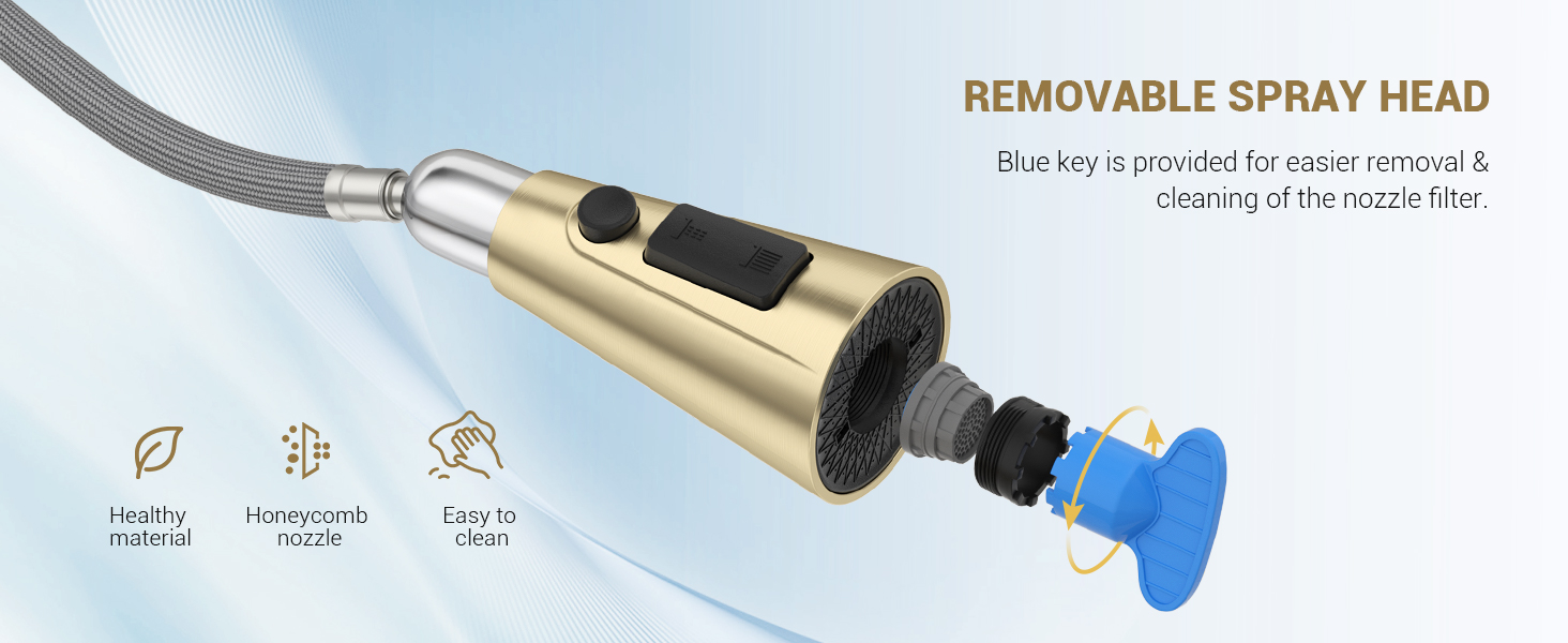 DAYONE Gold Kitchen Sink Tap Mixer with Pull Out Sprayer, SUS304 Stainless Steel Kitchen Sink Taps