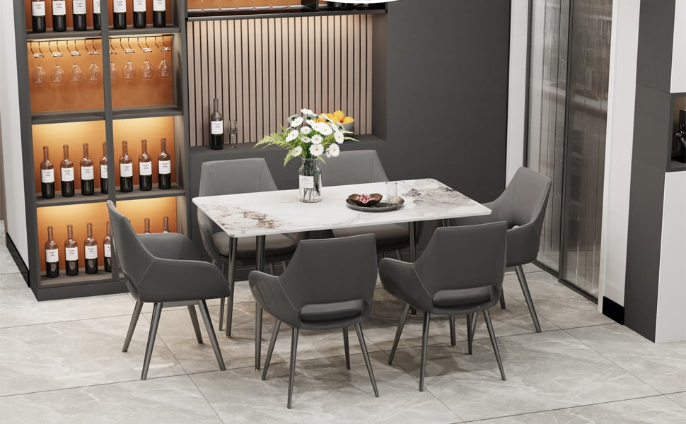 Tavolo da Pranzo Tavolo Cucina Marmo Rettangolo 120×70×76cm Soggiorno,  Grigio Pietra Sinterizzata