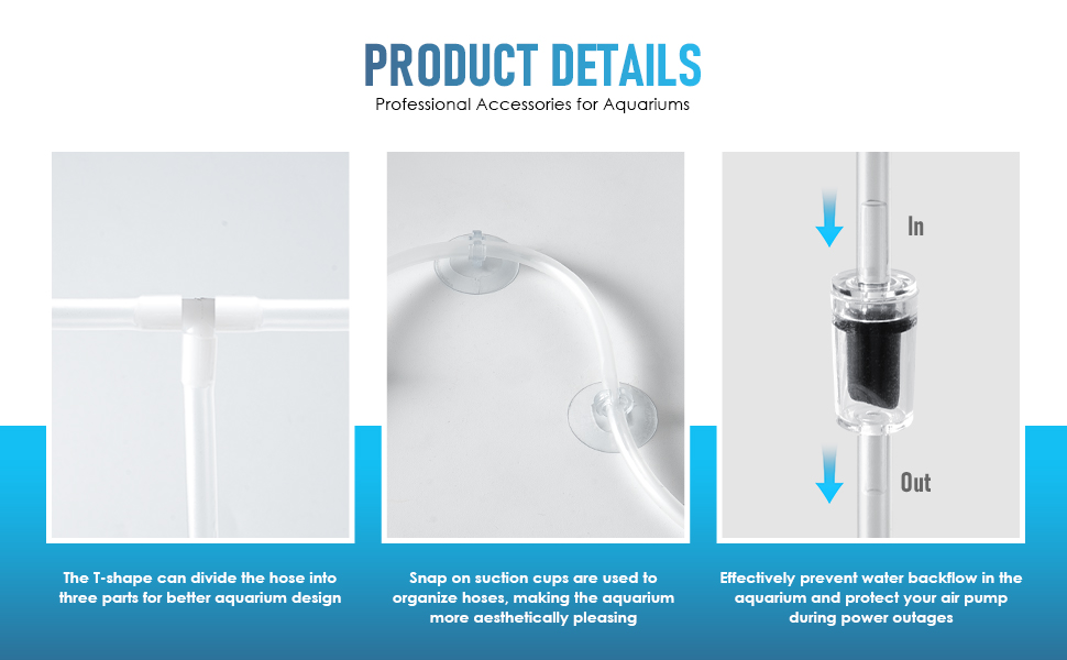 Text reads 'PRODUCT DETAILS'. Instruction diagram showing multiple steps for installing or assembling an aquarium component, with blue arrow indicators and technical illustrations.