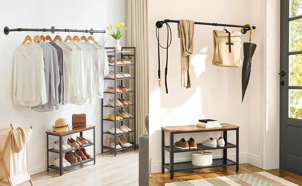 Appendiabiti per Tubo Industriale, Barra Appendiabiti da Parete a Tubo