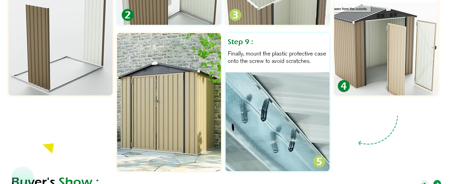 Outdoor storage unit with metal frame and fabric cover, shown in different stages of assembly and use.