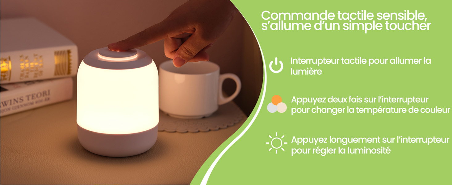 Lámpara de mesita de noche LED táctil recargable