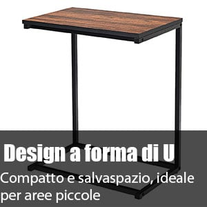 Tavolino da caffè in vetro ed acciaio Tavolino laterale porta pc per  salotto, 55,5x35x65cm - Costway