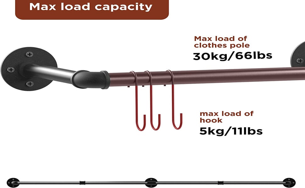 Appendiabiti per Tubo Industriale, Barra Appendiabiti da Parete a Tubo
