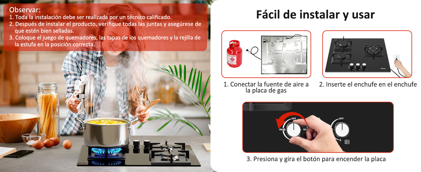placa de gas 3 fuegos