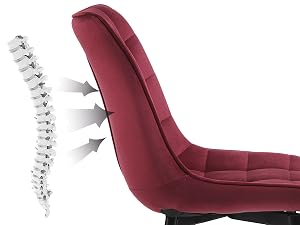 en color burdeos con diseño ergonómico se muestra con un diagrama de alineación de la columna vertebral, que destaca las múltiples posiciones de apoyo