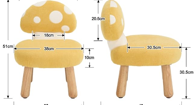 Technical diagram showing dimensions of wooden children's furniture pieces, with measurements indicated in centimeters, including 33cm, 38cm, 43cm width specifications.