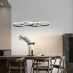 Eiinee Modern LED Pendant Light, 4 Rings Dimmable LED Chandelier Lighting Fixture with Remote