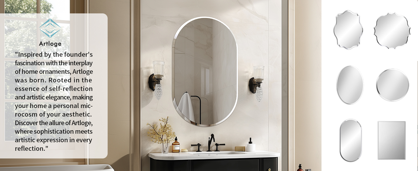 Specchio da Parete Ovale senza Cornice per Camera da Letto Bagno in Cristallo Montati a Parete