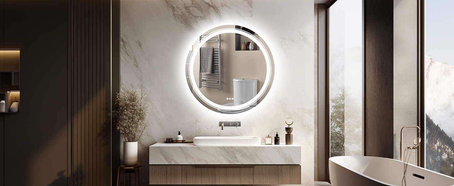 LUVODI Rotondo Specchio da bagno con LED da Parete Specchio Bagno Retroilluminato e Frontale luce