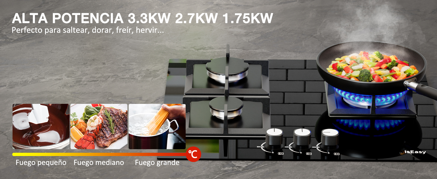 placa de gas 3 fuegos