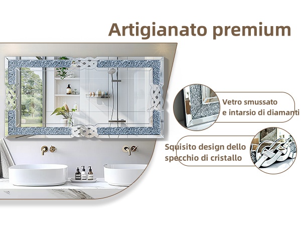 Artloge Specchio ingresso da Parete 120x60cm Grande Specchio Lungo Decorativo Diamante Argento