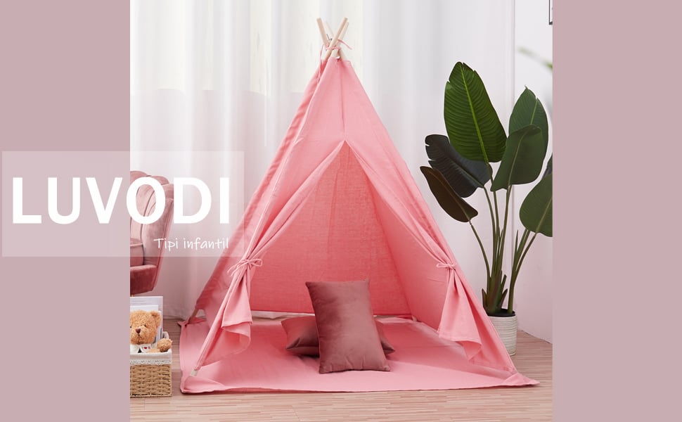 Tenda Teepee per Bambini con Sacco Pelle di Pesca Rosa 120x120x150 cm