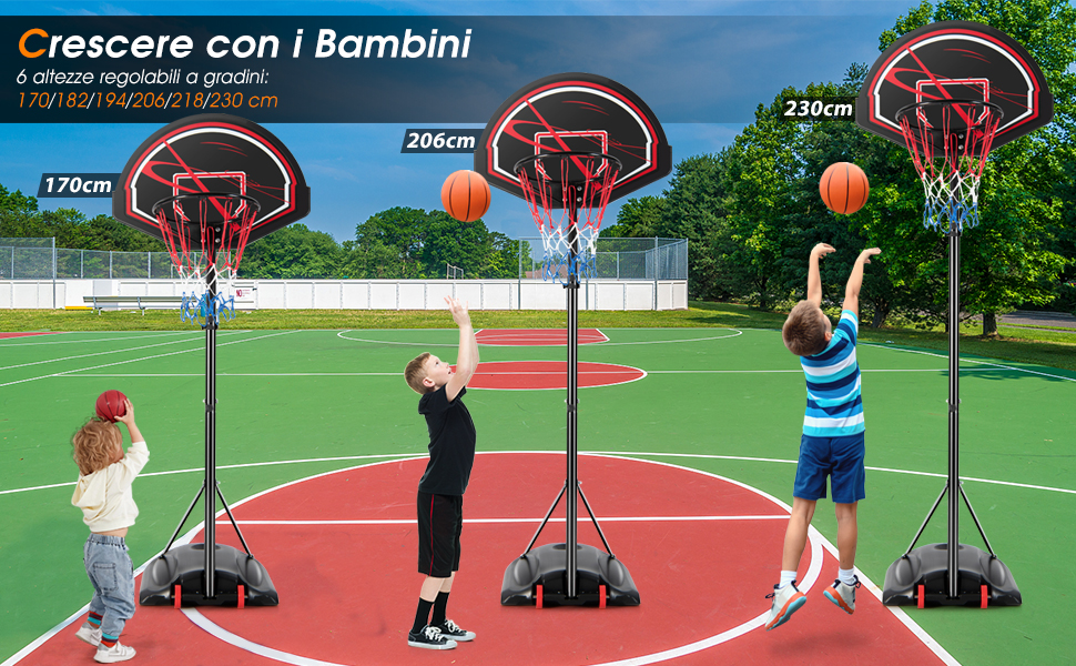 Canestro Basket Regolabile 1,7-2,3 M - Portatile Con Ruote, Tabellone 81 Cm, Base Riempibile - Foto 14