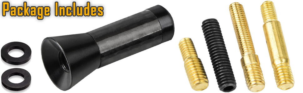 Text reads 'Package includes'. Multiple black and gold-colored metal hardware components and fasteners displayed against white background.