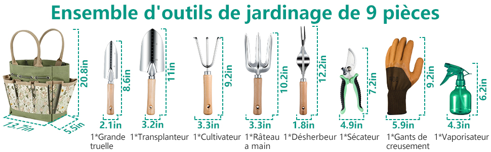 ensemble d&amp;#39;outils de jardinage de 9 pieces