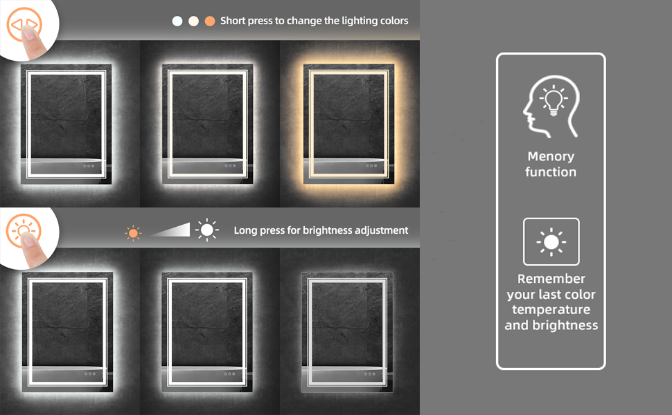 Specchio LED per bagno, anti-appannamento riscaldamento e orologio