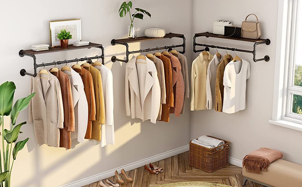 Industrial Pipe Wall Mounted Garment Rack Hanging Clothes Rack