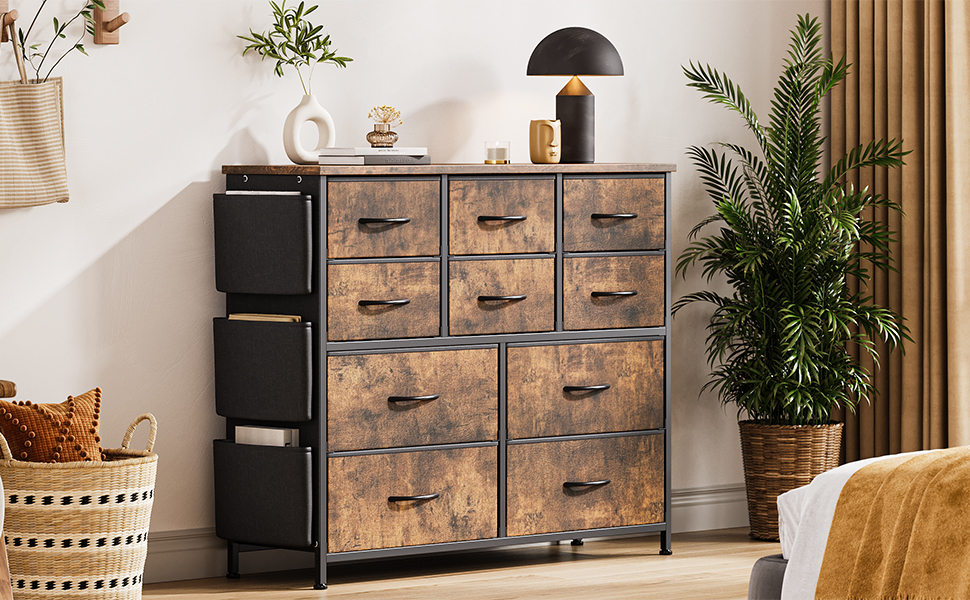 10 drawers dresser for bedroom fabric with side pockets